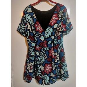 Adelyn Rae blue floral one piece romper skort bottom woman size medium LIKE NEW
